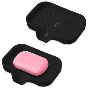 2 Pcs Black Silicone Self Draining Rectangular Soap Dishes Waterfall Soap Dish