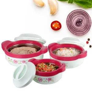 5230 Casserole Set of 3 Premium Casserole Big Size Microwave Safe 3 Pcs Set Floral Print Serve Casserole Set- 800ML,1500 ML and 2500ML