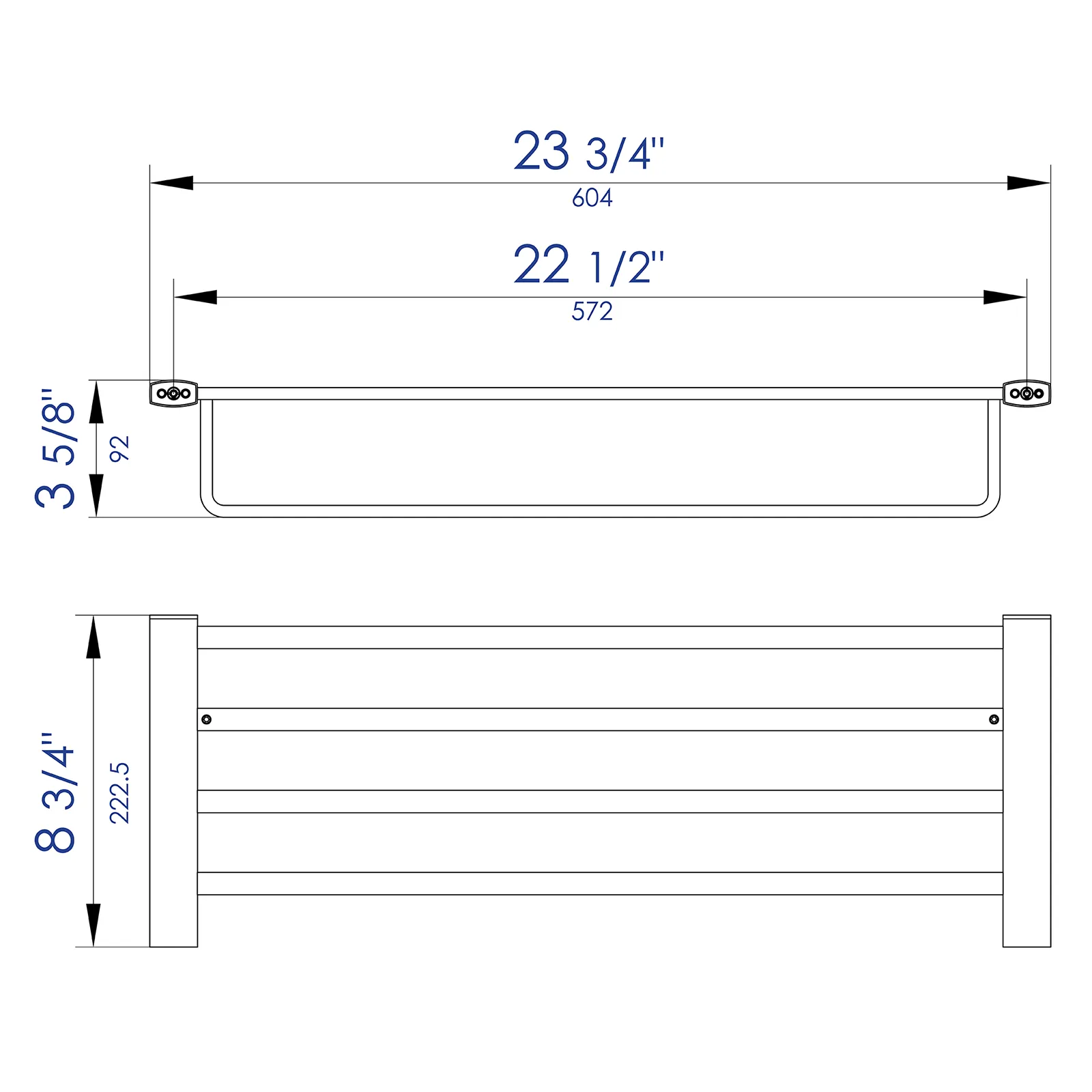 ALFI AB9539-PC Polished Chrome 24 inch Towel Bar & Shelf Bathroom Accessory
