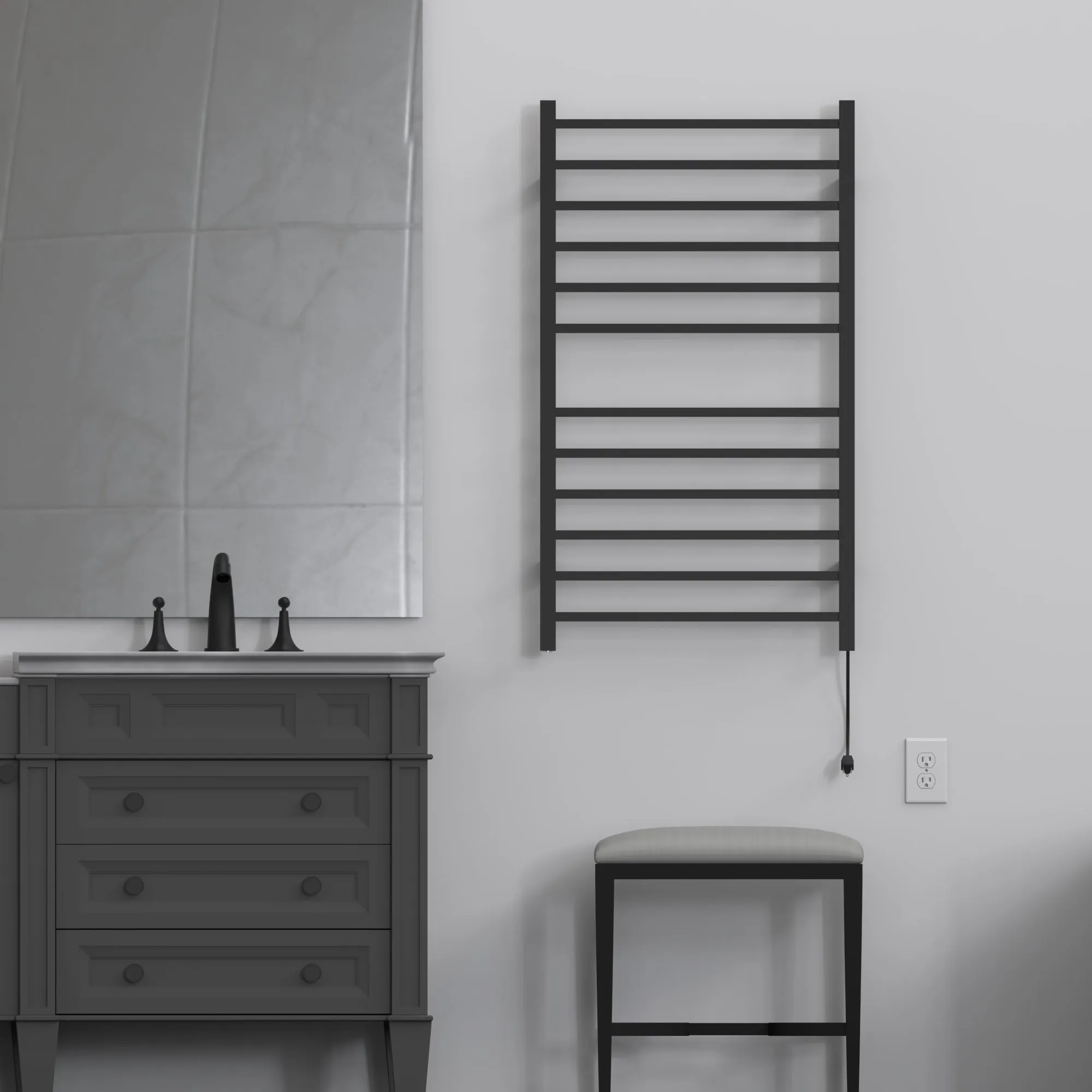 Amba RSWHL-MB Radiant Large Square Hardwired   Plug-in Combo 12 Bar Towel Warmer in Matte Black