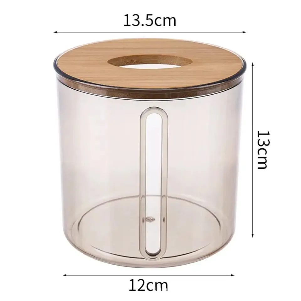 Bamboo Lid Toilet Paper Holder(5287)-Transparent Round