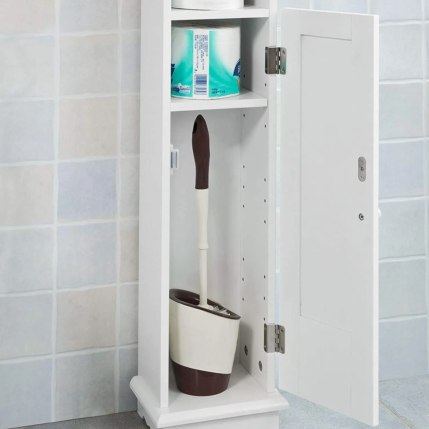 Compact Freestanding Toilet Paper Holder with Storage, MDF