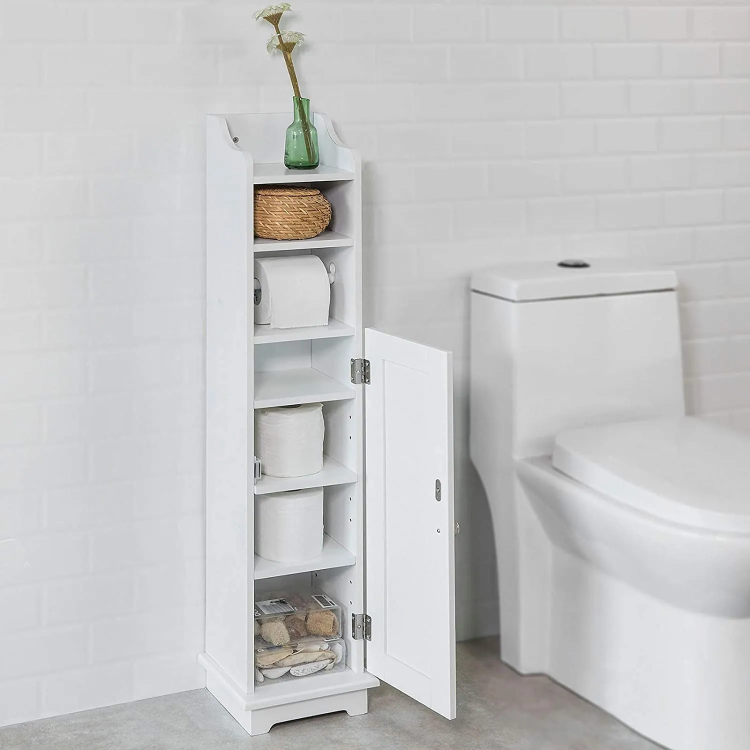 Compact Freestanding Toilet Paper Holder with Storage, MDF