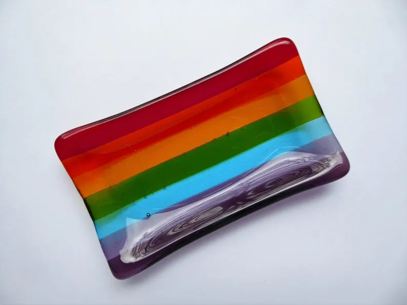 Eva Glass Design Rainbow fused glass soap dish (EGD SDR)