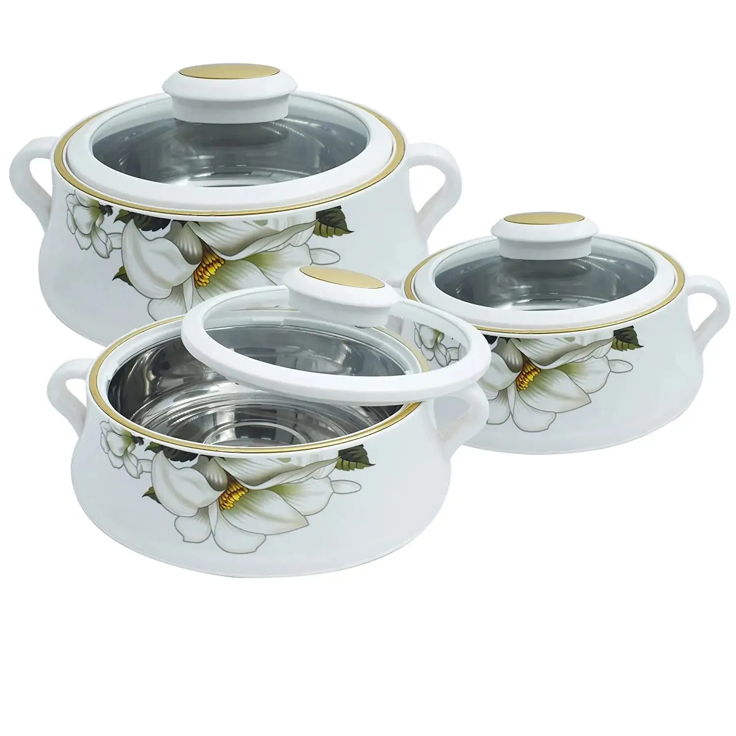 Nayasa Lorenzo Casserole Set With Glass Lid (1000ml,1500ml,2000ml)