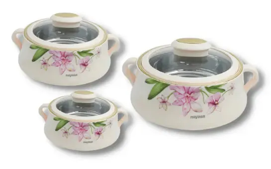 Nayasa Lorenzo Casserole Set With Glass Lid (1000ml,1500ml,2000ml)