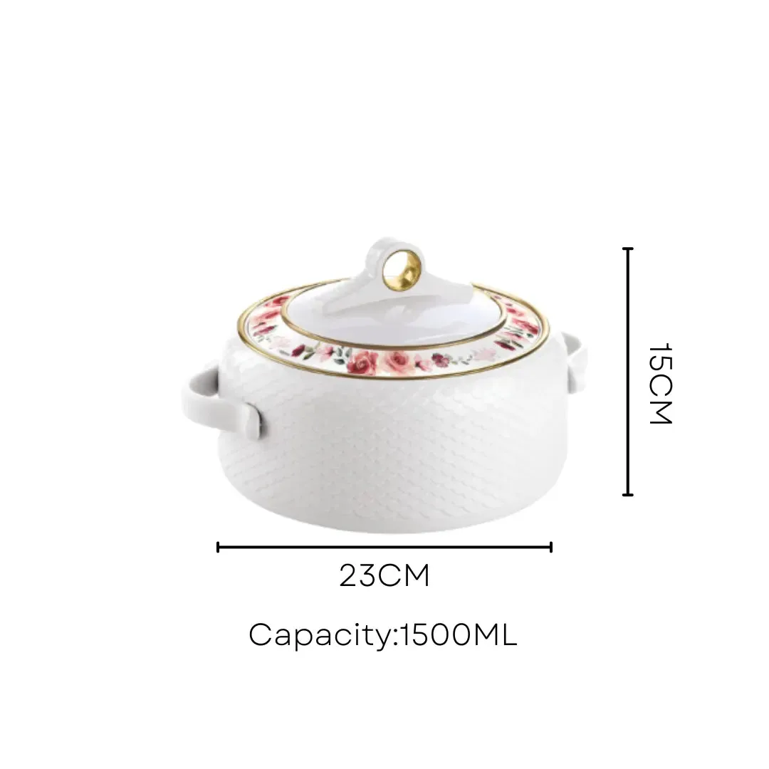 Nayasa White Casserole - 1500ml Stainless Steel with Floral Lid