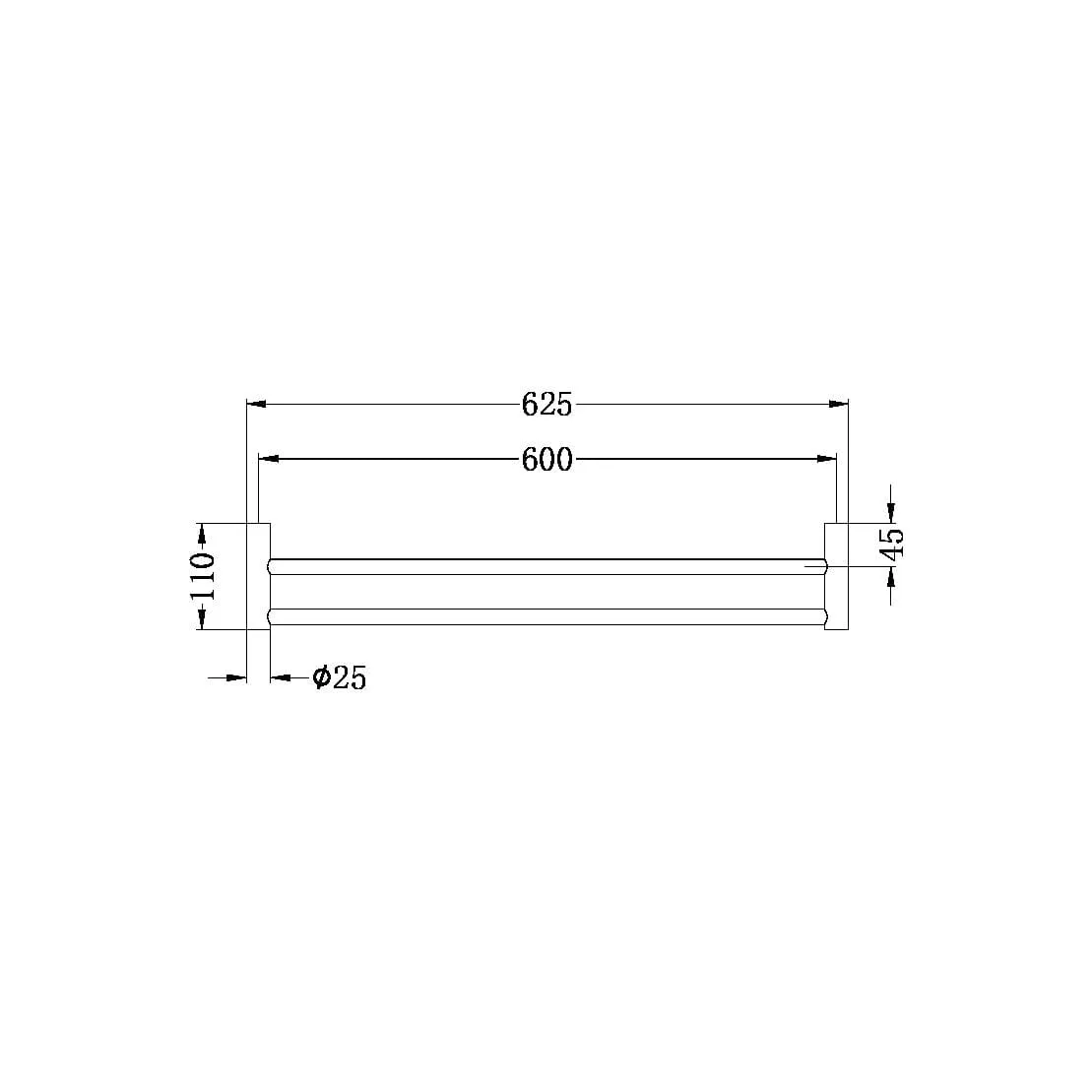 New MECCA Double Towel Rail 600MM Brushed Nickel 2324D-BN