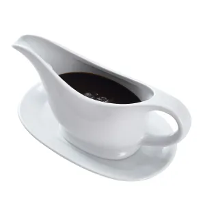 R Ceramic Gravy Boat And Tray For Salad Dressings Milk Broth Creamer Micro