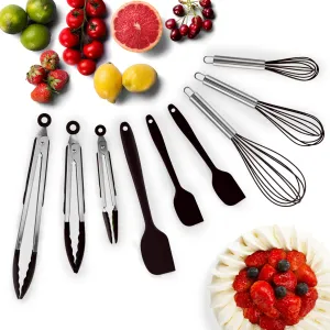 Silicone Spatula Set Of 9  3 Heavy Duty Silicone Tongs, 3 Silicone Whisk, 3