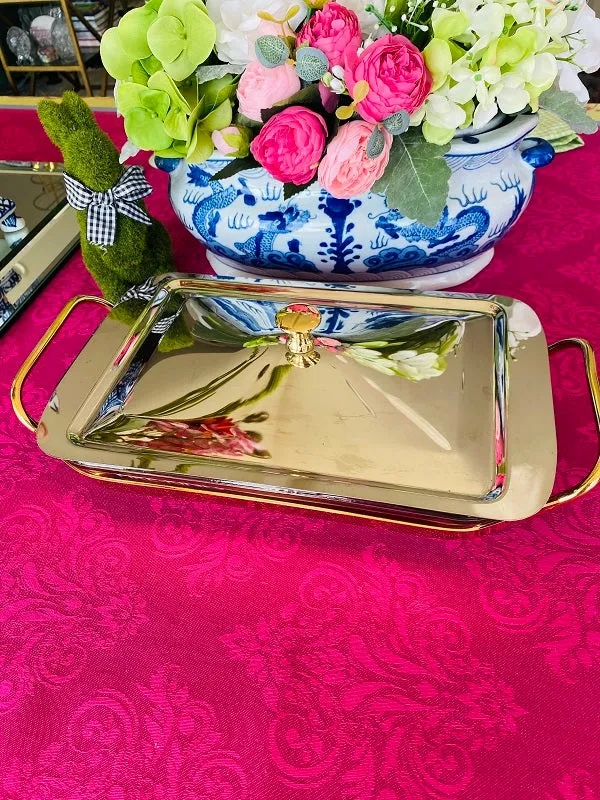 Vintage Casserole Dish, Anchor Hocking/Fire King MCM Metal gold and Silver, Rectangle 3 Piece Set